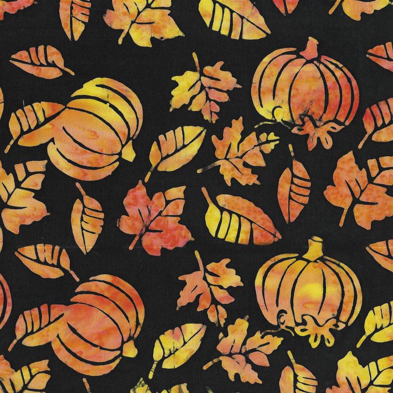 Island Batik Pumpkin Leaves-Black Slate 100% cotton floral Batik fabric