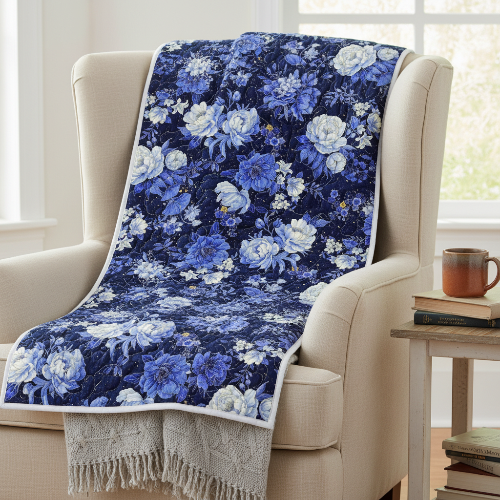 Timeless Treasures metallic Asian floral LOTUS-CM3981 NAVY by Chong-A Hwang For Collection Moonlight digital print 100% Cotton Fabric