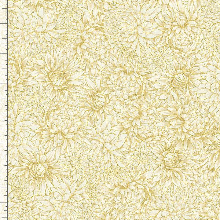 Timeless treasures Lotus Garden metallic chrysanthemums LOTUS-CM3664 cream 100%  Cotton fabric