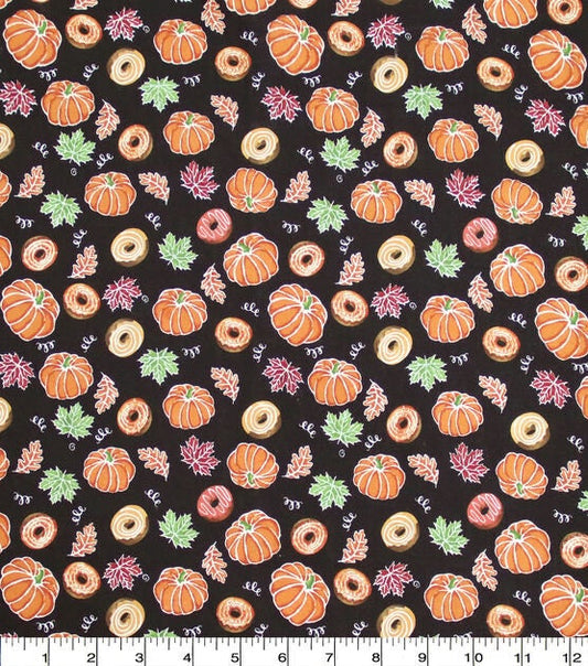 Mini Pumpkins And Donuts Harvest Cotton Fabric