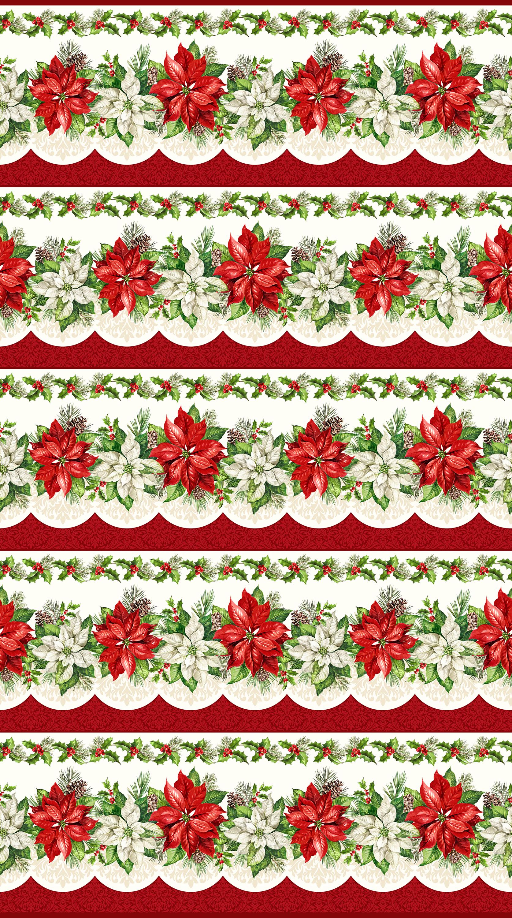 Northcott Holiday Joy Border Stripe Cream Multi Yardage DP28068-11 by Deborah Edwards 100% cotton