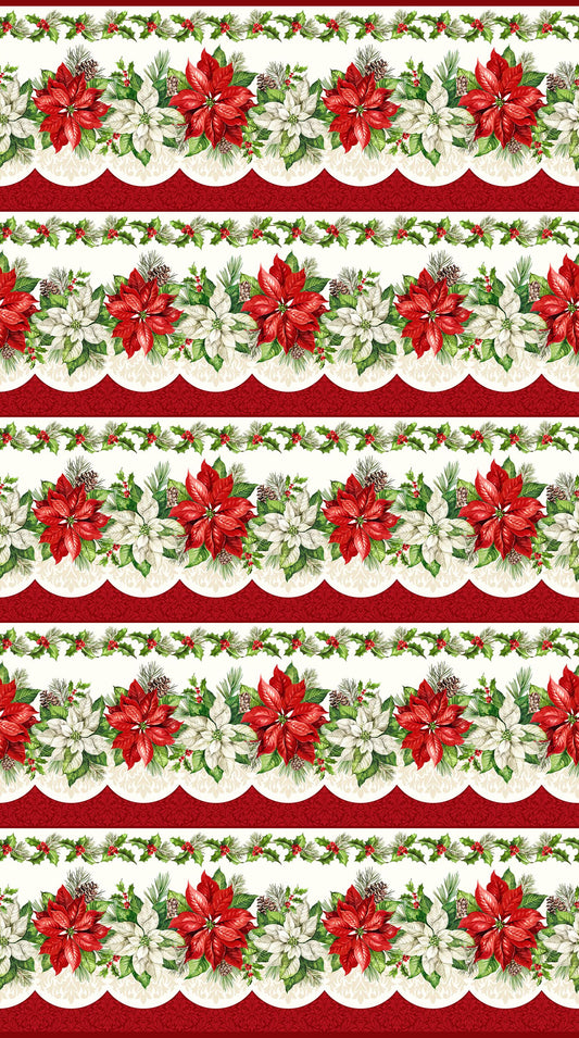 Northcott Holiday Joy Border Stripe Cream Multi Yardage DP28068-11 by Deborah Edwards 100% cotton