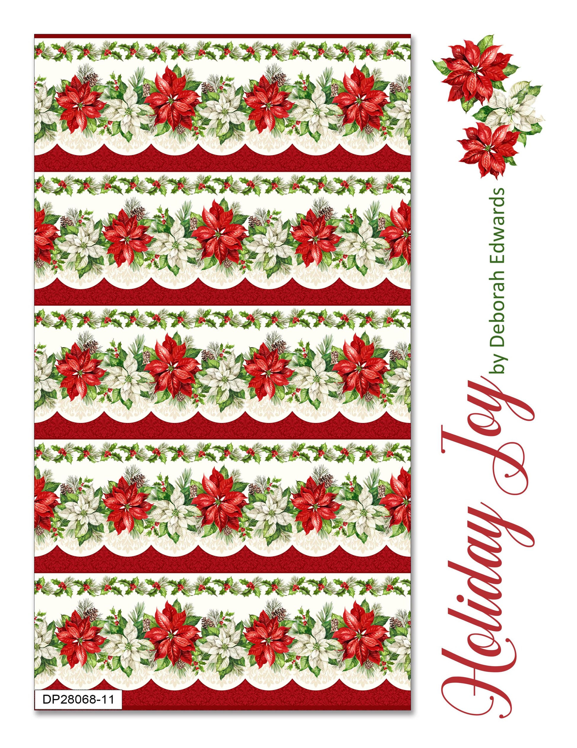 Northcott Holiday Joy Border Stripe Cream Multi Yardage DP28068-11 by Deborah Edwards 100% cotton