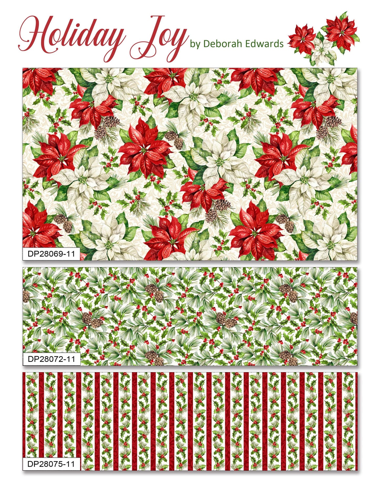 Northcott Holiday Joy Border Stripe Cream Multi Yardage DP28068-11 by Deborah Edwards 100% cotton