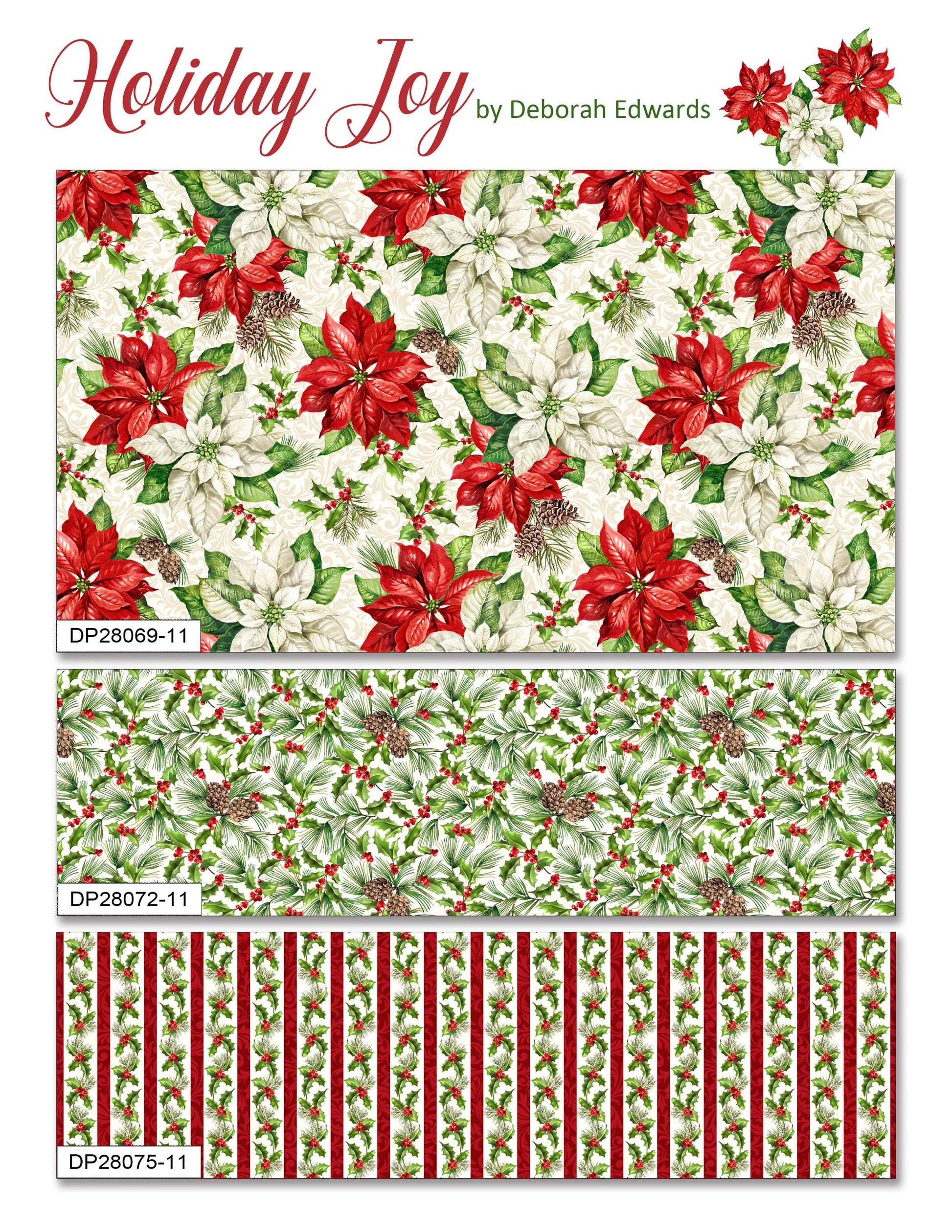 Northcott Holiday Joy Border Stripe Cream Multi Yardage DP28068-11 by Deborah Edwards 100% cotton