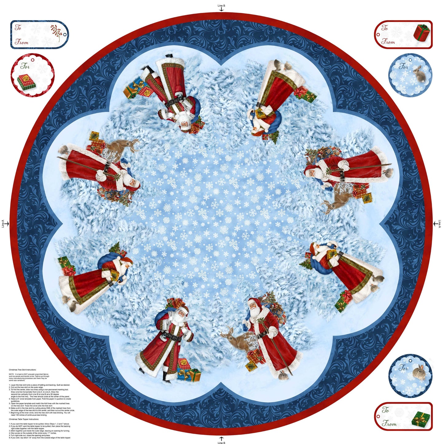Northcott St. Nicholas Stocking Panel Dark Blue Multi Liz Goodrick-Dillon Fabric NC-C28212-48 100% Cotton canvas Fabric 24"x43"
