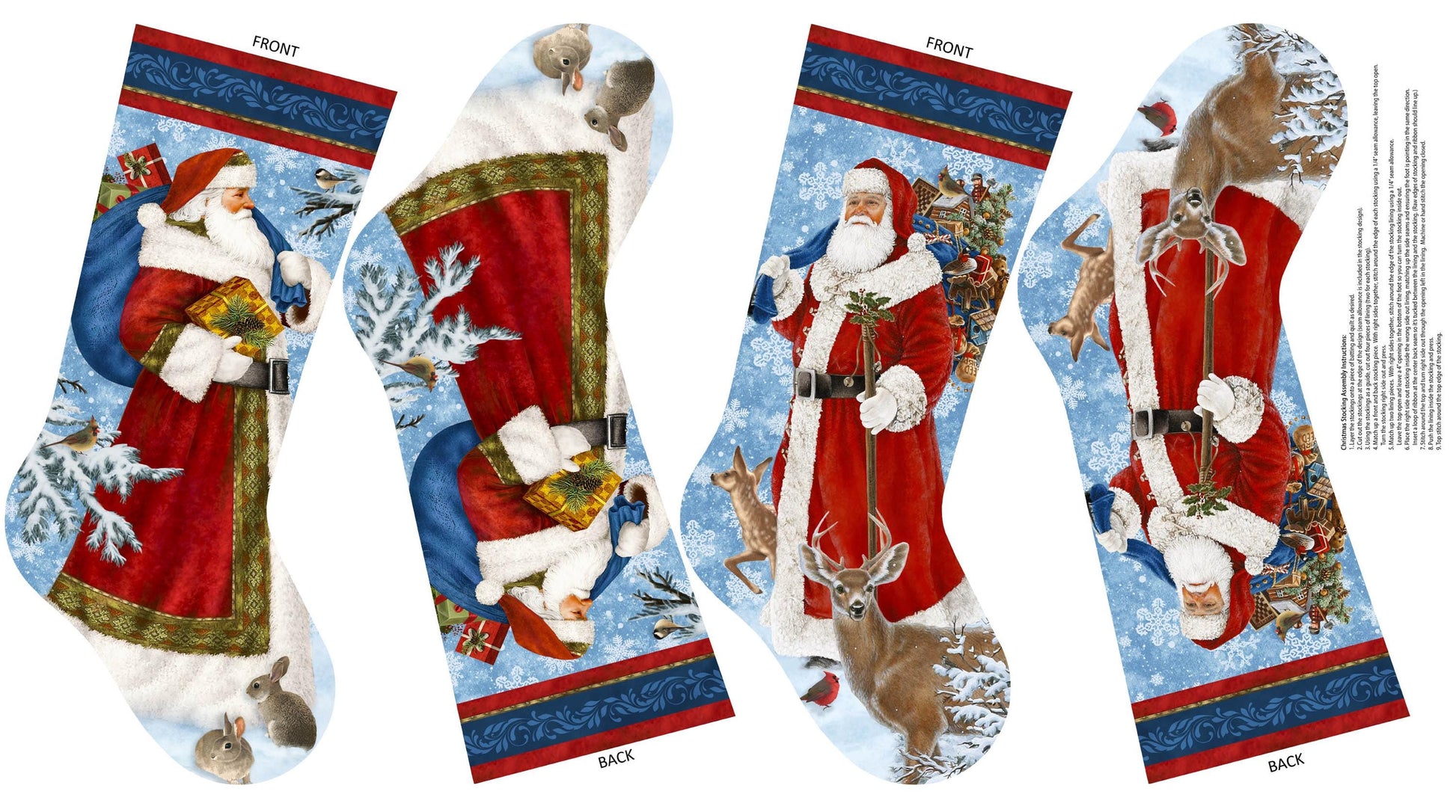 Northcott St. Nicholas Stocking Panel Dark Blue Multi Liz Goodrick-Dillon Fabric NC-C28212-48 100% Cotton canvas Fabric 24"x43"