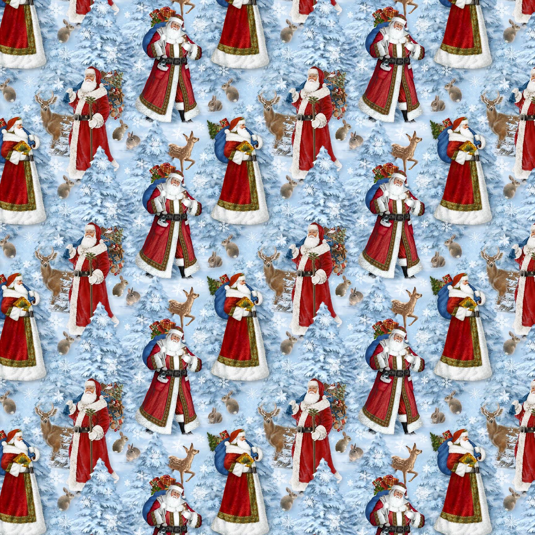 Northcott St. Nicholas Stocking Panel Dark Blue Multi Liz Goodrick-Dillon Fabric NC-C28212-48 100% Cotton canvas Fabric 24"x43"