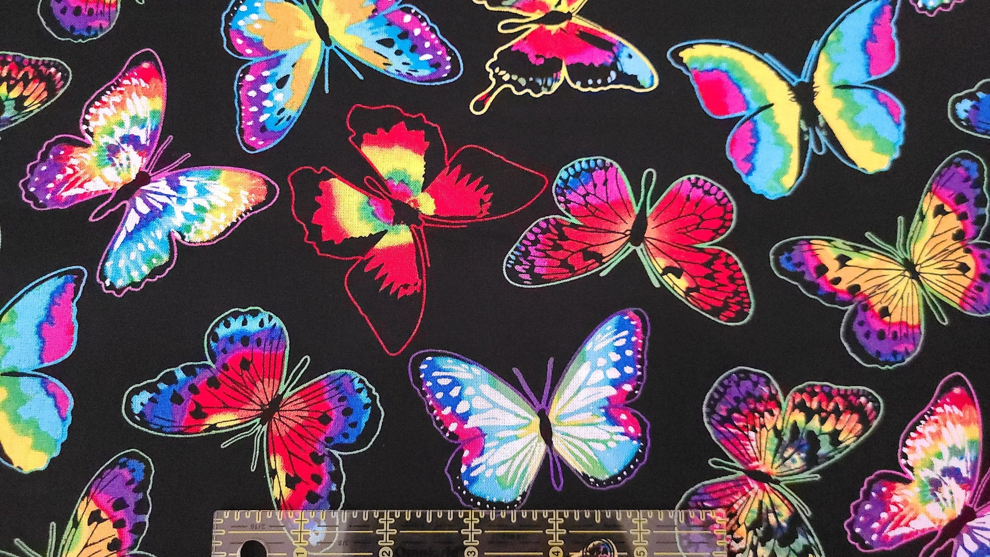Novelty Cotton Fabric Tie Dye Butterflies 100% Cotton