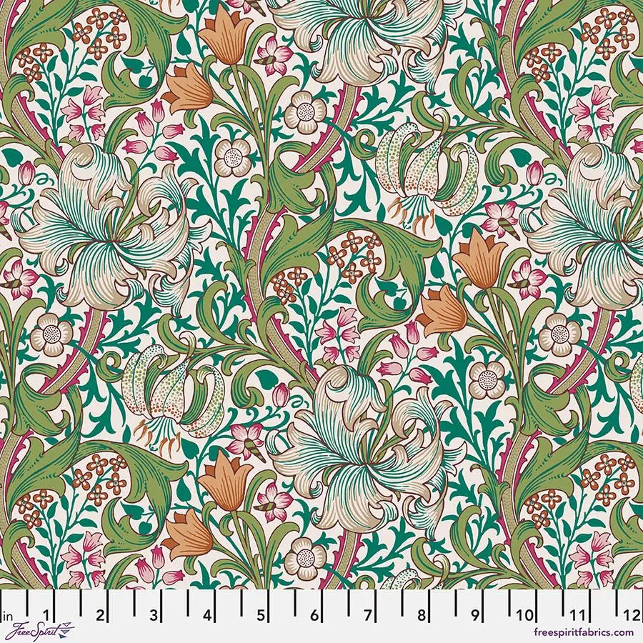 ORIGINAL MORRIS & CO Golden Lily - Fuchsia PWWM028. Fuchisa for Free Spirit Fabrics 100% Cotton