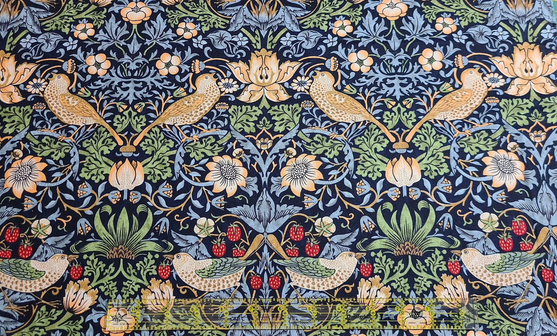 ORIGINAL MORRIS & CO Strawberry Thief (pwwm001 navy and pwwm 001 chocolate ) for Free Spirit Fabrics William Morris fabric 100% Cotton