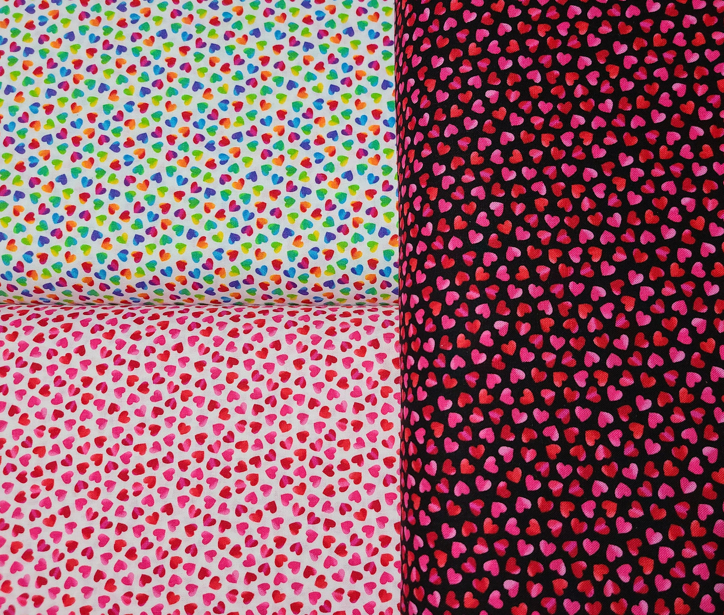 Ombre hearts rainblow pink and red from Timeless Treasures Valentine's Day Novelty 100% Cotton Fabric sold by half yard and by the Yard