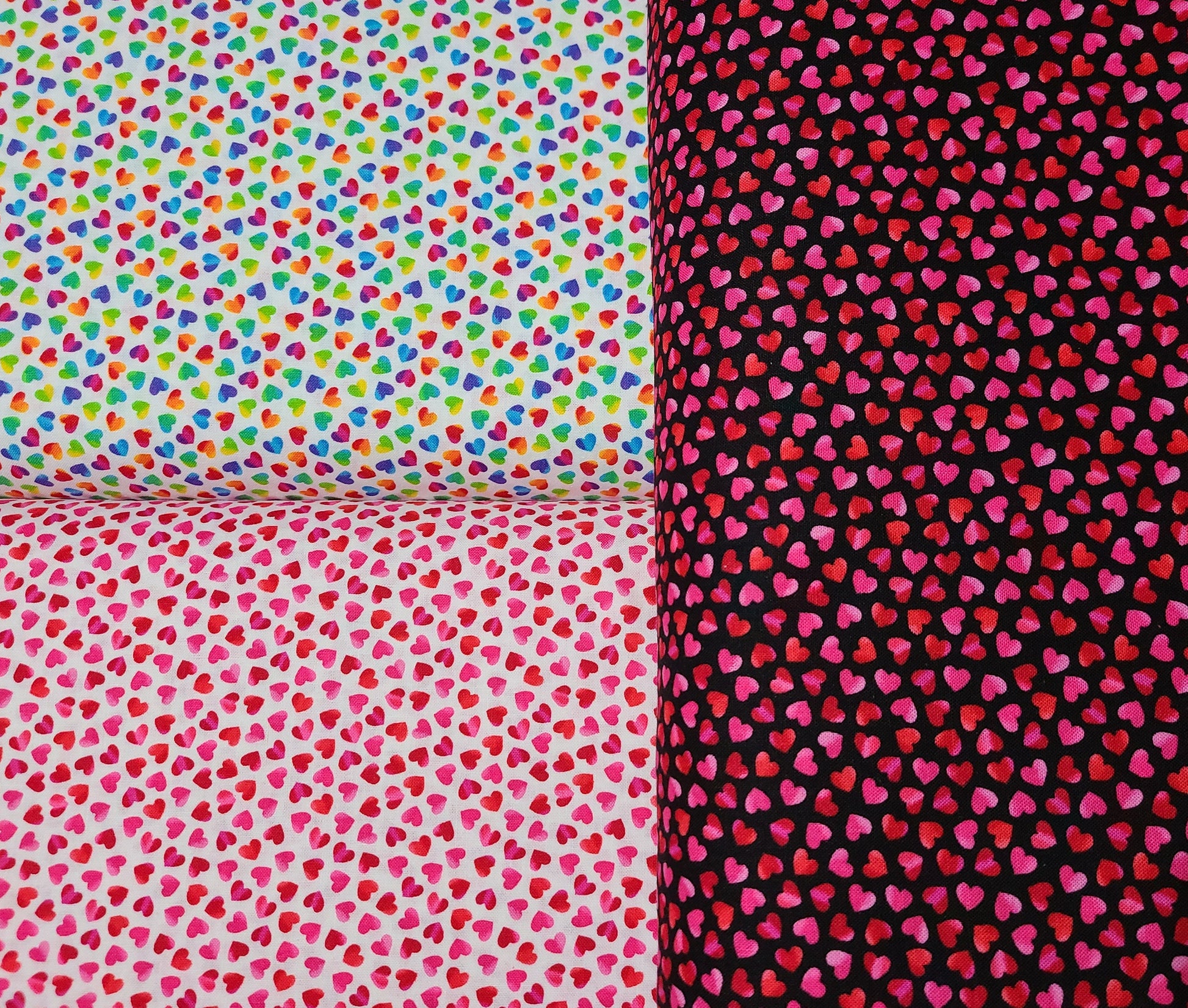 Ombre hearts rainblow pink and red from Timeless Treasures Valentine's Day Novelty 100% Cotton Fabric sold by half yard and by the Yard