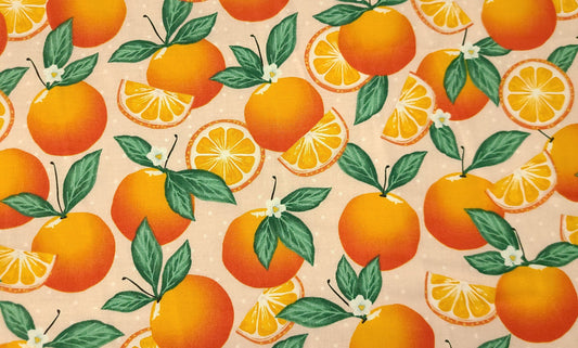Orange Fruit Fabric Oranges on Polka Dot quilting and apparel fabric 100% Cotton fabric