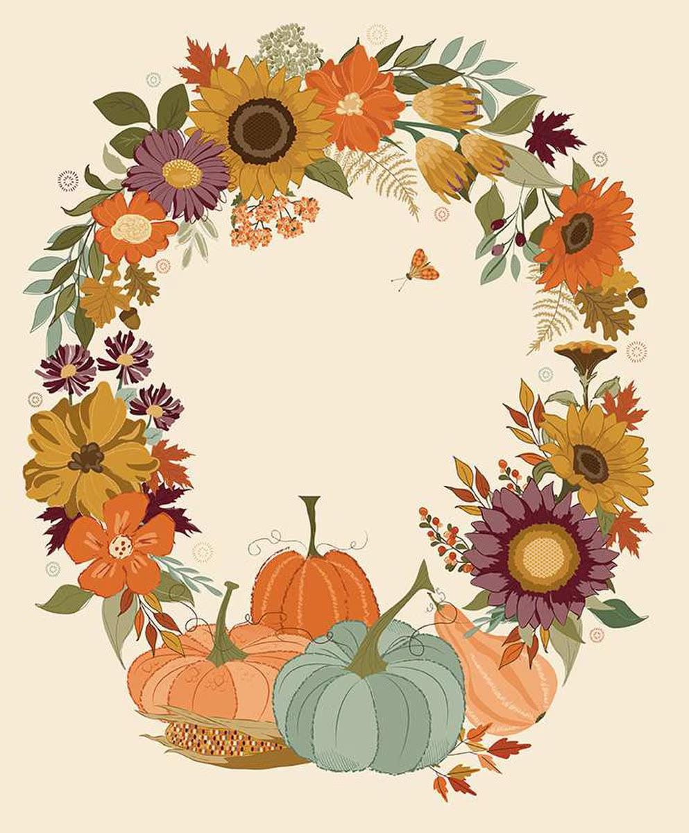 Riley Blake The Awe of Autumn Autumn Wreath Panel Cream PD16198-CREAM PANEL 100% Cotton Fabric 35 1/2" x 43" free PDF pattern