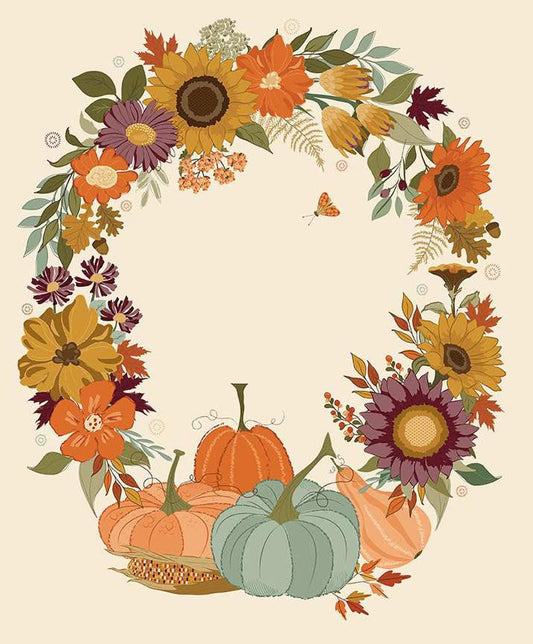 Riley Blake The Awe of Autumn Autumn Wreath Panel Cream PD16198-CREAM PANEL 100% Cotton Fabric 35 1/2" x 43" free PDF pattern