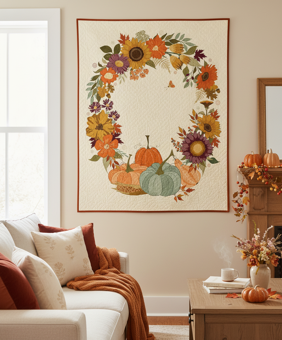 Riley Blake The Awe of Autumn Autumn Wreath Panel Cream PD16198-CREAM PANEL 100% Cotton Fabric 35 1/2" x 43" free PDF pattern