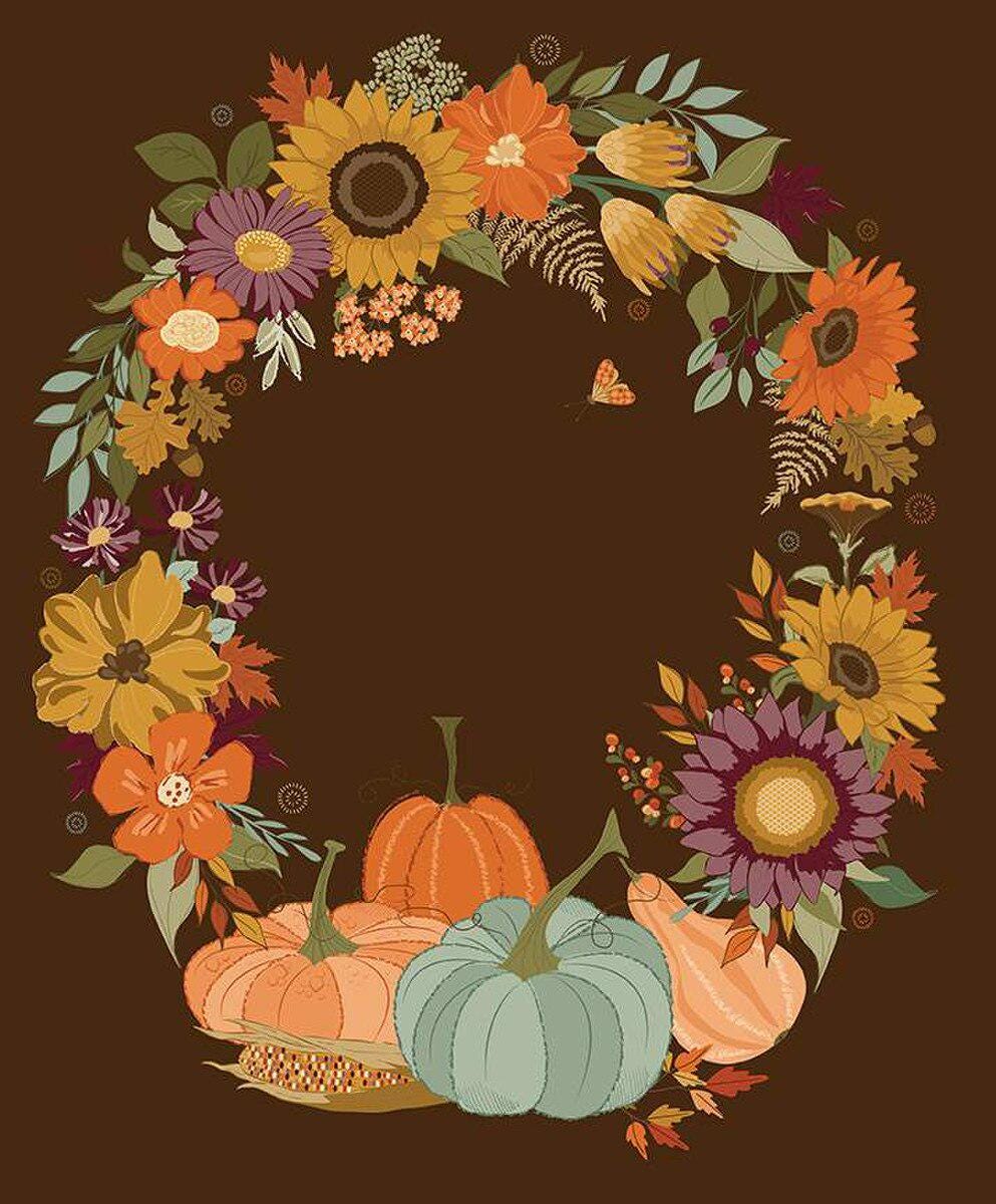 Riley Blake The Awe of Autumn Autumn Wreath Panel  PD16198-BROWN PANEL 100% Cotton Fabric 35 1/2" x 43" free PDF pattern