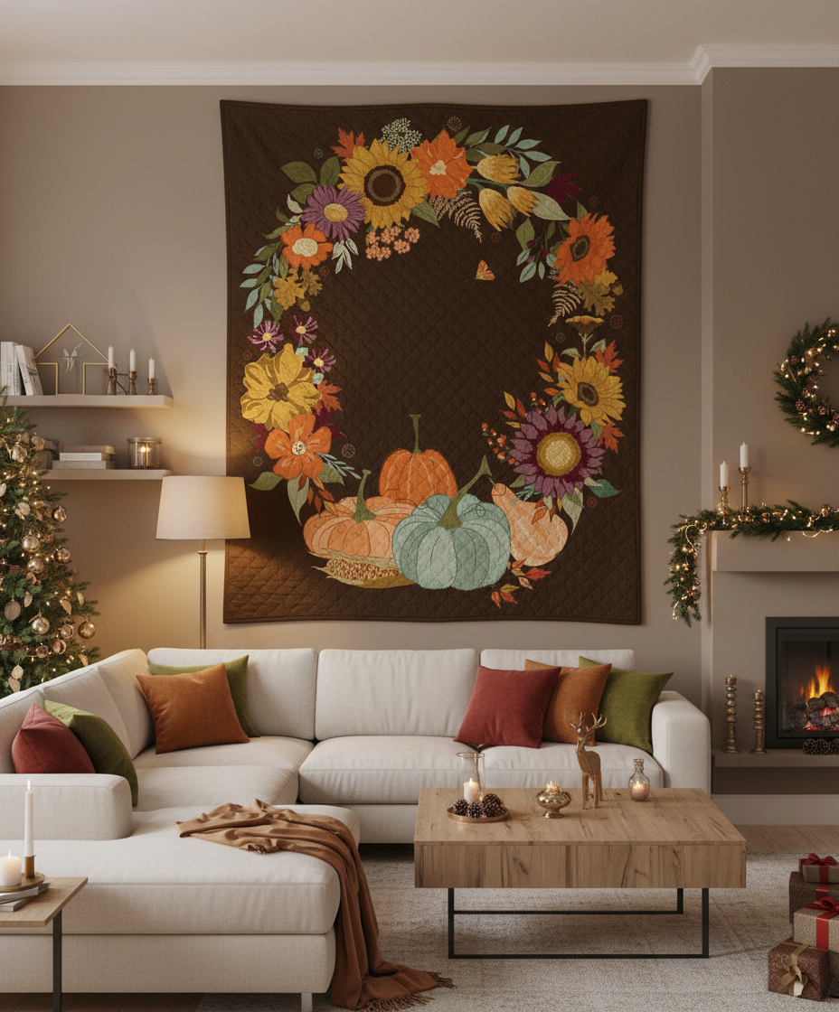 Riley Blake The Awe of Autumn Autumn Wreath Panel  PD16198-BROWN PANEL 100% Cotton Fabric 35 1/2" x 43" free PDF pattern