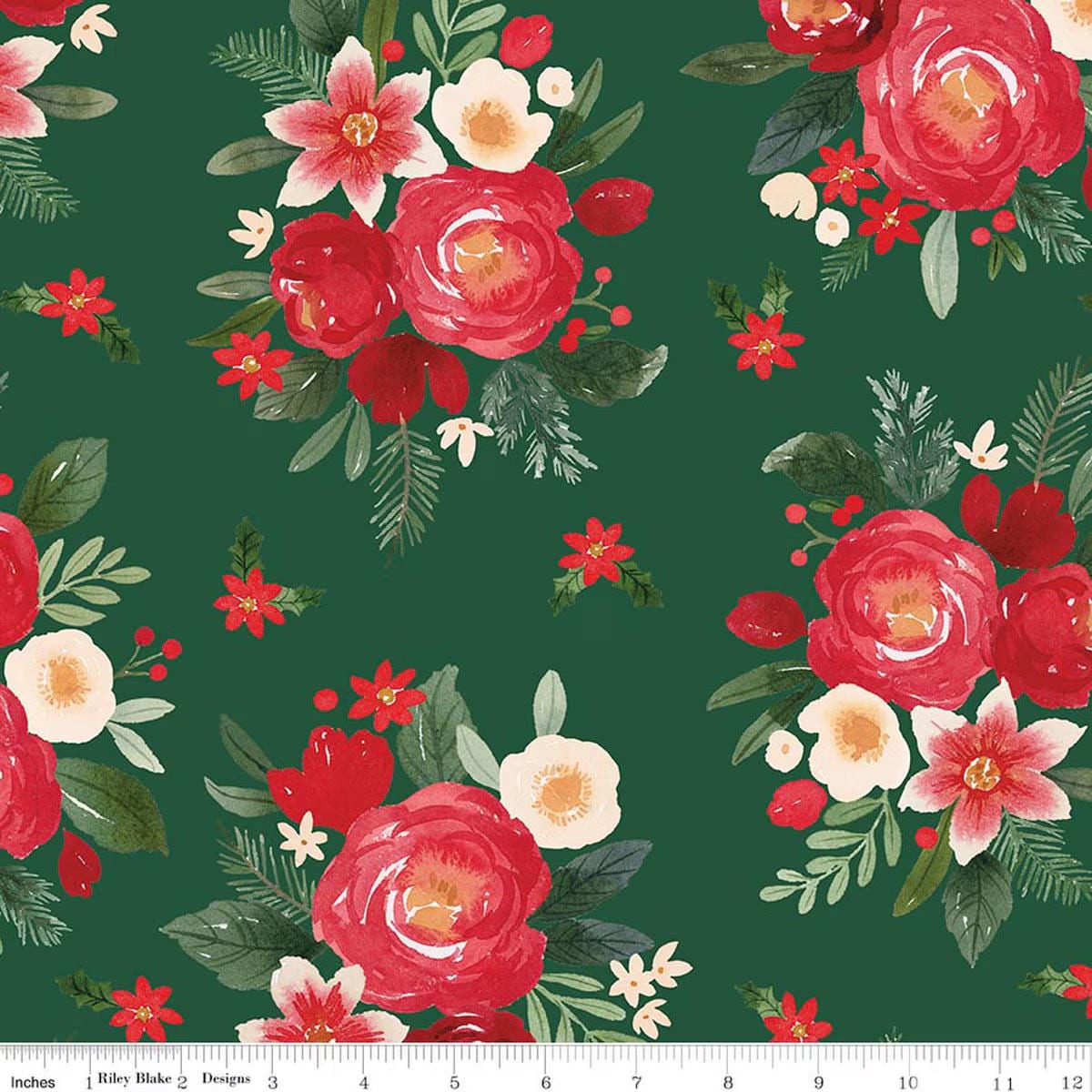 Riley Blake Wide Back Charming Christmas Floral Green 3-Yard Package 3YD-WB16358-GREEN 107/108" Wide Quilting Cotton Fabric 100% cotton