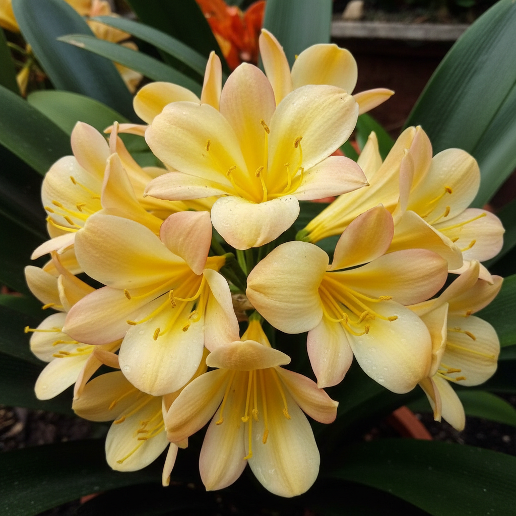 Clivia seedling cross [Cynthia's Best Natal Yellow] x [Dijon Mustard Blush] 3-4 leaves one plant