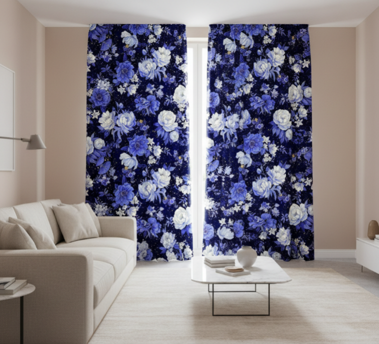 Timeless Treasures metallic Asian floral LOTUS-CM3981 NAVY by Chong-A Hwang For Collection Moonlight digital print 100% Cotton Fabric