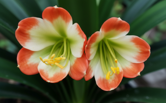 Clivia seedling cross Compact dark green throat picotee and (Lisa Mannion Broad leaf yellow x East Meets West) 3-4 leaves 4-5 inches tall one plant