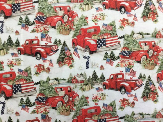 Susan Winget American Christmas Truck Christmas Fabric 100% Cotton sold by  half yard by the yard