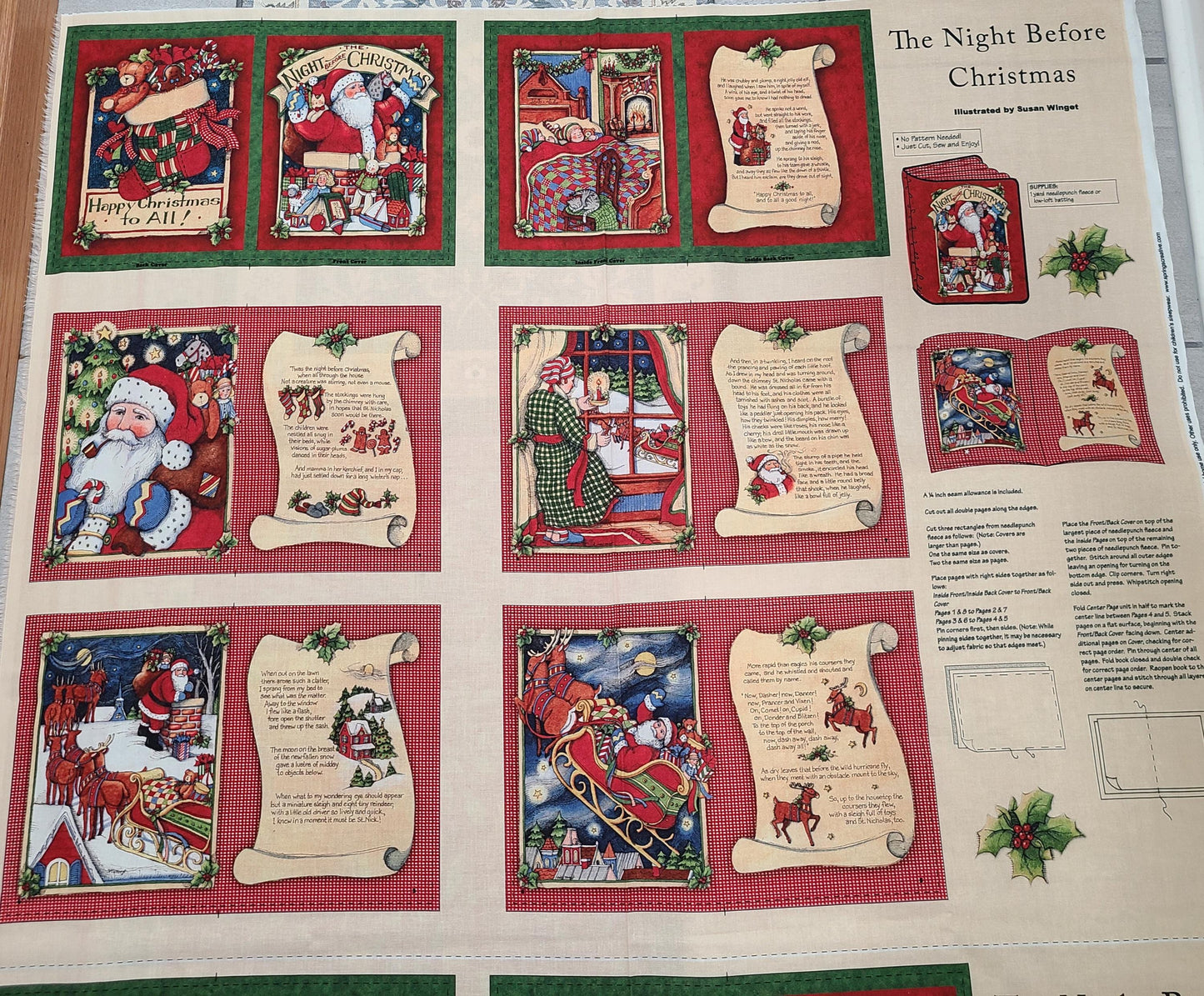 Susan Winget Night Before Christmas  baby gift fabric book cloth book Soft Book Cotton Fabric by the panels from  Springs Creative 36"x44"