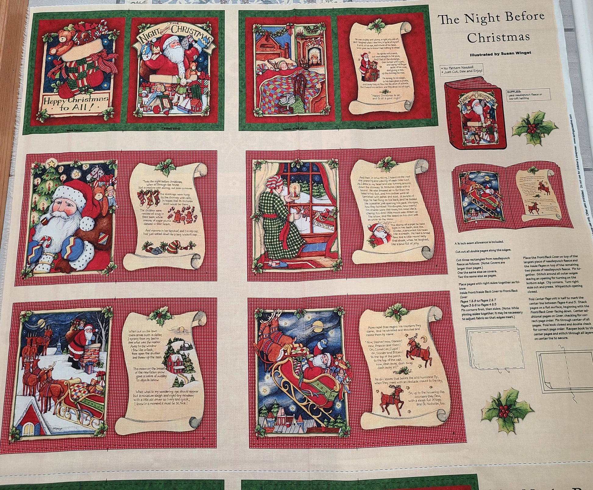 Susan Winget Night Before Christmas  baby gift fabric book cloth book Soft Book Cotton Fabric by the panels from  Springs Creative 36"x44"