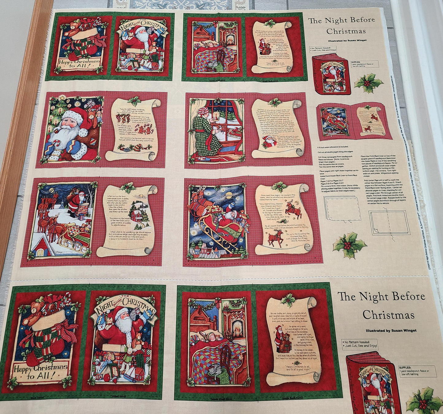 Susan Winget Night Before Christmas  baby gift fabric book cloth book Soft Book Cotton Fabric by the panels from  Springs Creative 36"x44"