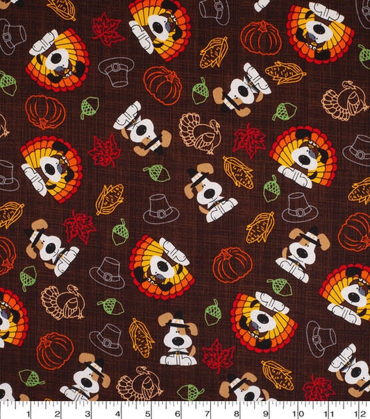 Thanksgiving I Woof You Brown Harvest Cotton Fabric turkey Harvest fall theme 100%  cotton