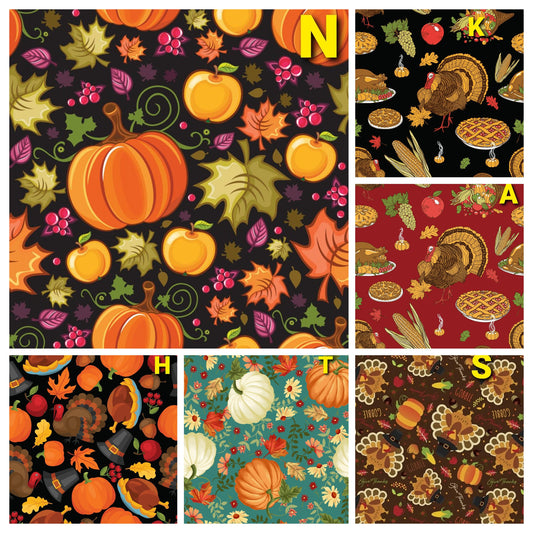 Thanksgiving fabric Harvest fall theme turkey pumpkin feast pilgrim 100%  cotton