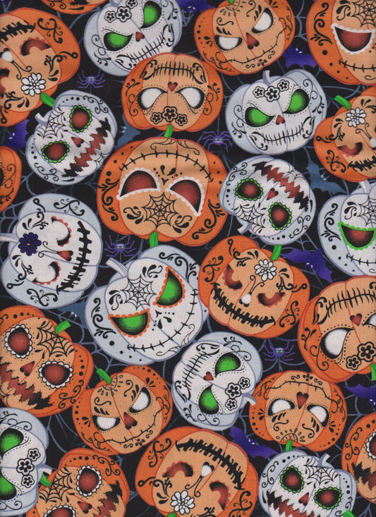 Timeless Treasure scary pumpkins glow in the dark Halloween Wicked CG8651 Black 100% Cotton Fabric half yard by the yard