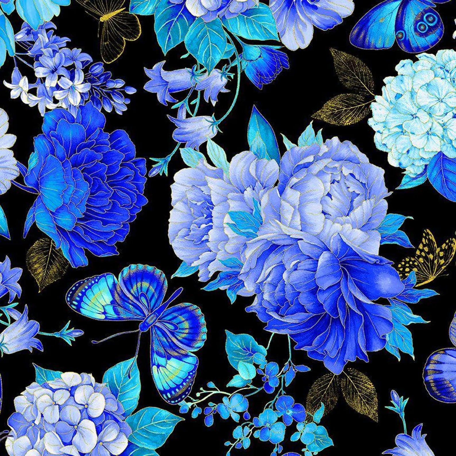 Timeless Treasures Butterfly floral metallic ESCAPADE-CM3791 from collection Escapade 44/45" inches 100% Cotton Fabric