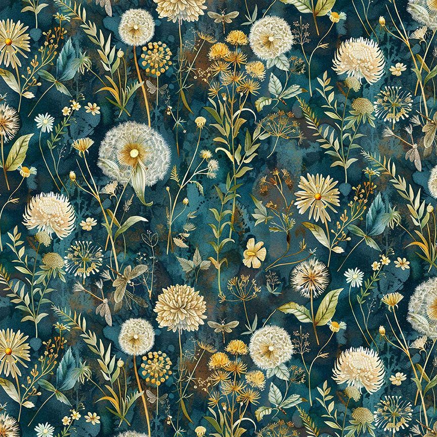 Timeless Treasures Midnight  Wild Floral FLEUR-CD3683 NIGHT from collection Forest Whisper 44/45" inches digital print 100% Cotton Fabric