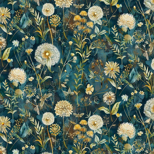 Timeless Treasures Midnight  Wild Floral FLEUR-CD3683 NIGHT from collection Forest Whisper 44/45" inches digital print 100% Cotton Fabric