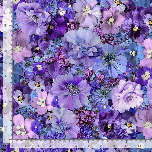 Timeless Treasures Packed floral FLEUR-CD3502 purple from collection Garden Delight 44/45" inches 100% Cotton Fabric