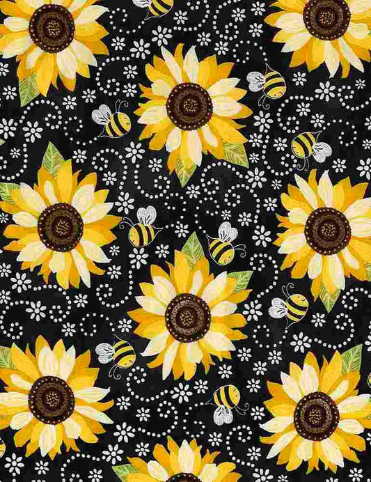 Timeless treasure Sunflower and Bee from Collection Advice from a Sunflower floral GAIL- CD5345 100% Cotton fabric