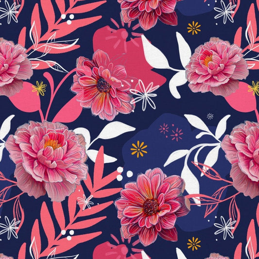 Visions  Pink Pop on navy from Paintbrush Studio Fabric PSF120-23630 100 percent cotton OEKO-TEX certified fabric