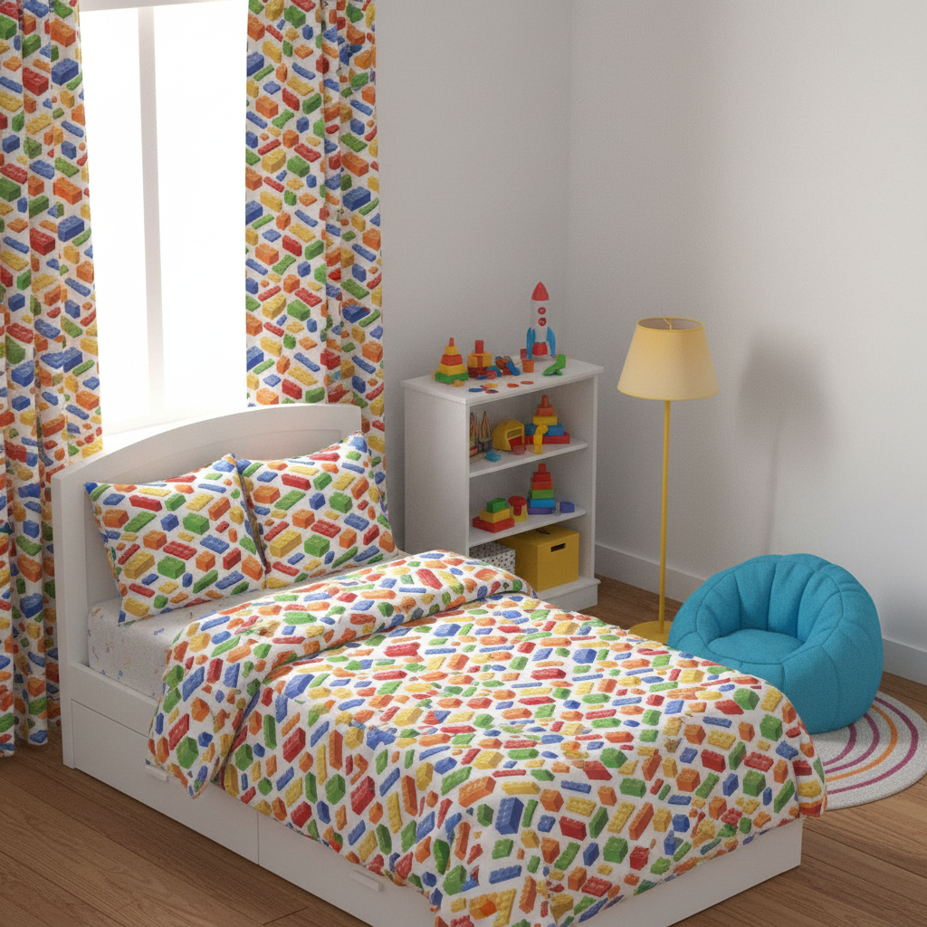 Building Blocks Spaced novelty fabric kids toy fabric by Mook Fabrics Cotton 100% 44/45″