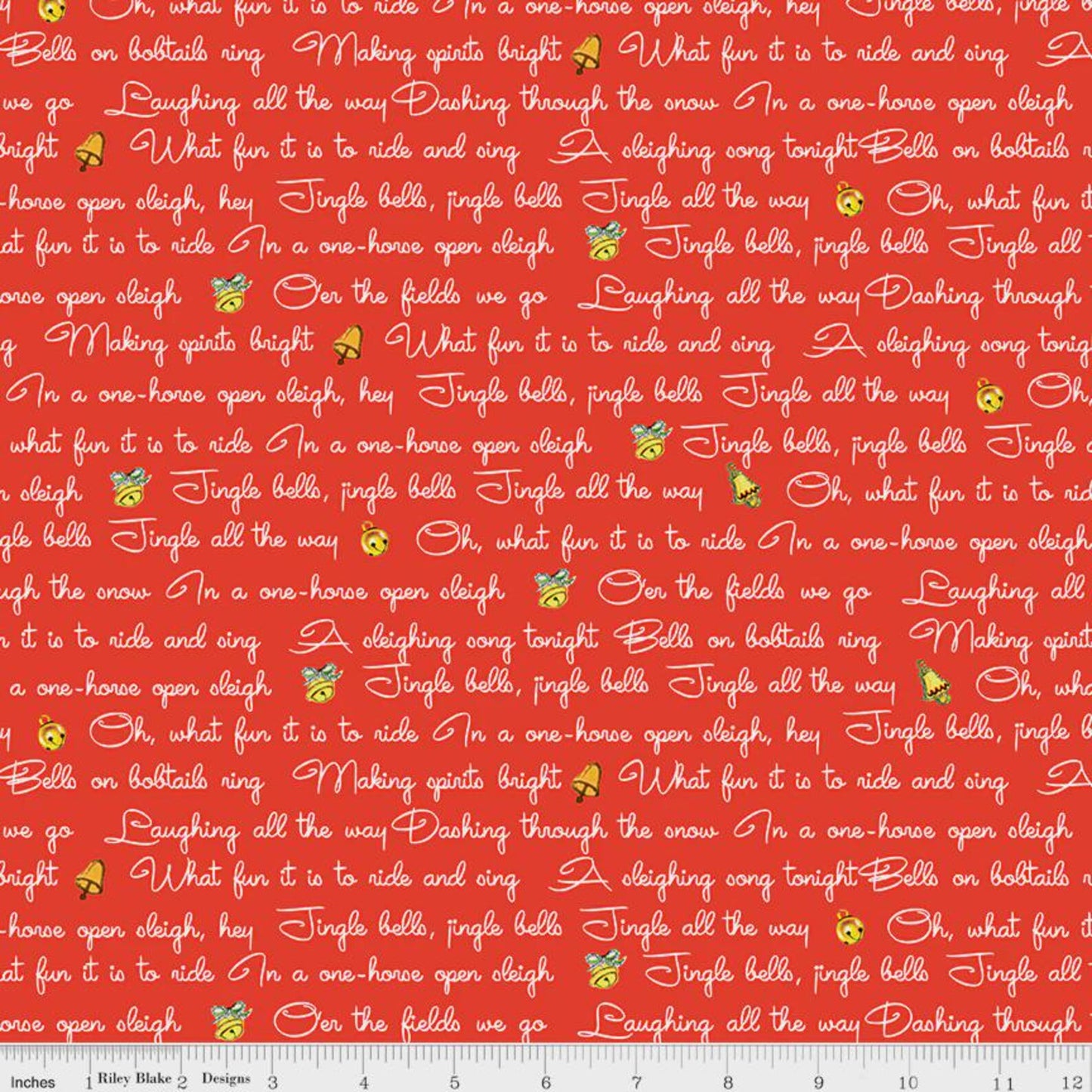 Riley Blake Jingle Bells Lyrics Red by Lindsay Wilkes C14832-RED for Christmas quilting apparel home decor 100% cotton fabric