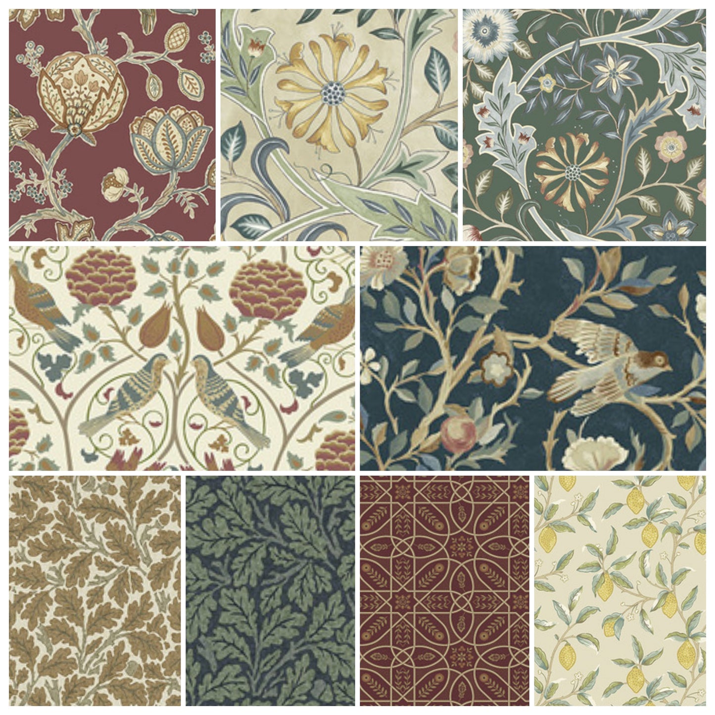 Orkney collection by The Original Morris & Co. Melsetter Indigo Theodesia Wilhemina Brophy Trellis Seasons lemon tree 100% Cotton