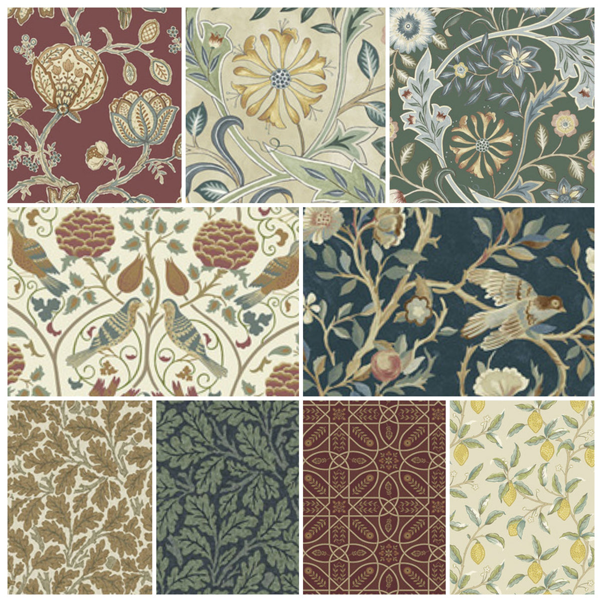 Orkney collection by The Original Morris & Co. Melsetter Indigo Theodesia Wilhemina Brophy Trellis Seasons lemon tree 100% Cotton