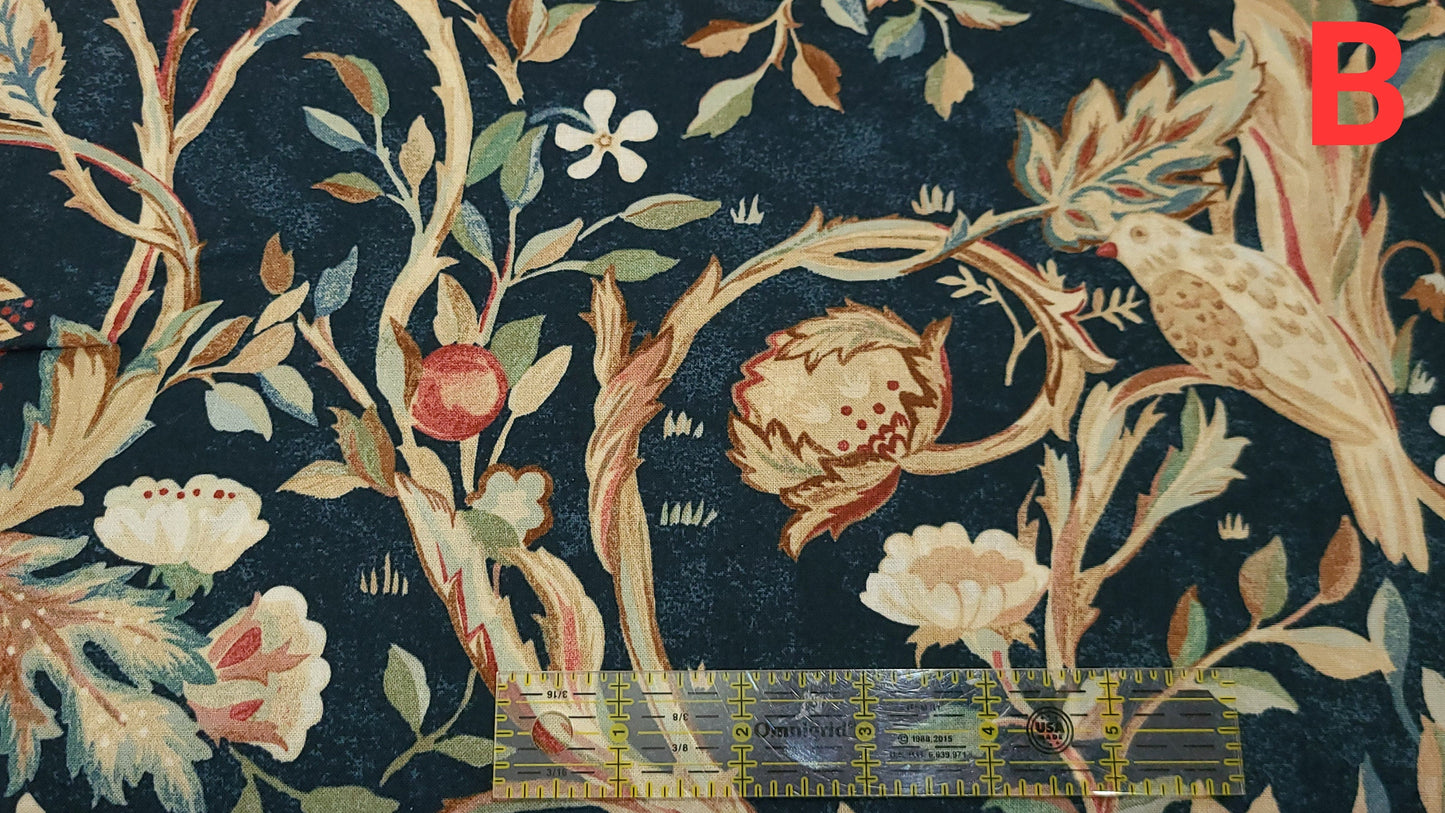 Orkney collection by The Original Morris & Co. Melsetter Indigo Theodesia Wilhemina Brophy Trellis Seasons lemon tree 100% Cotton