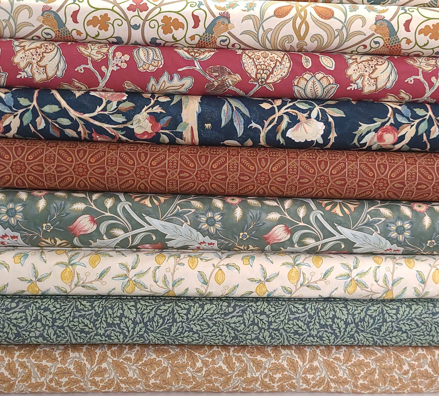 Orkney collection by The Original Morris & Co. Melsetter Indigo Theodesia Wilhemina Brophy Trellis Seasons lemon tree 100% Cotton