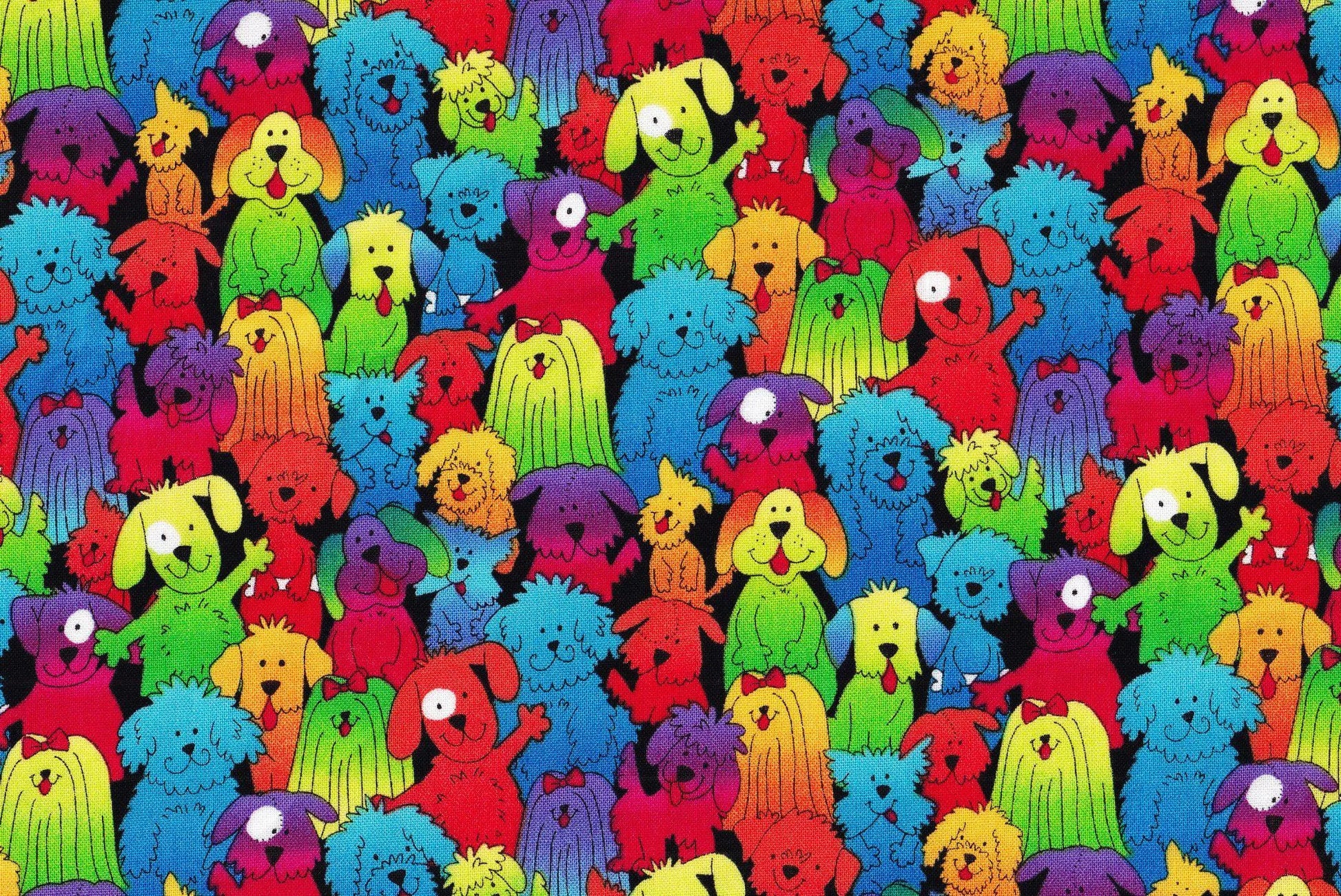 Hi Fashion Rainbow Dogs Novelty 100% Cotton Fabric