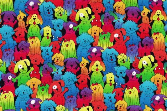 Hi Fashion Rainbow Dogs Novelty 100% Cotton Fabric