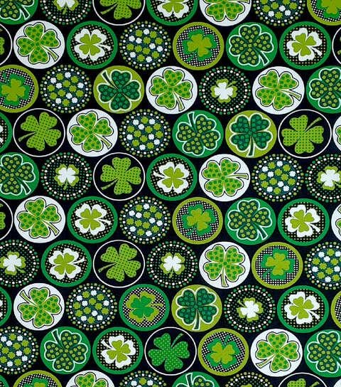 Shamrocks with Dots Black St. Patrick's Day 100% Cotton Fabric
