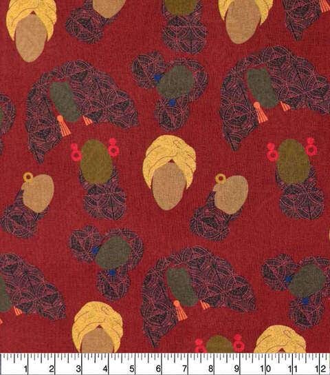 Black History Month Coiffed Crowns Red Novelty Cotton Fabric 100% cotton